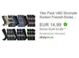 Ebay: 18er Pack V&D-Socken für 14,99 Euro frei Haus