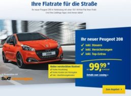 1&1: Peugeot 208 für 99,99 Euro inkl. Steuern und Versicherung zum Handyvertrag