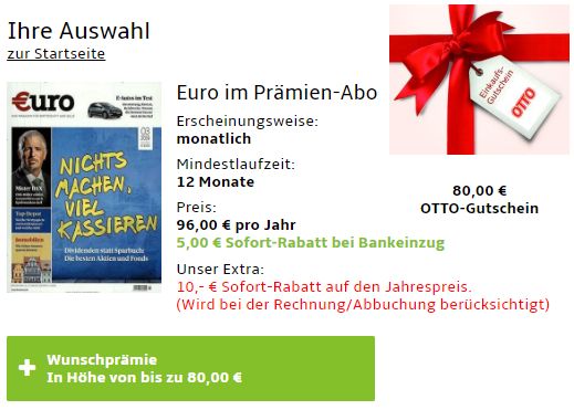 Euro: Jahresabo für 81 Euro mit Gutschein über 80 Euro