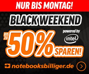 Notebooksbilliger: "Black Weekend" mit bis zu 50 Prozent Rabatt bis Montag