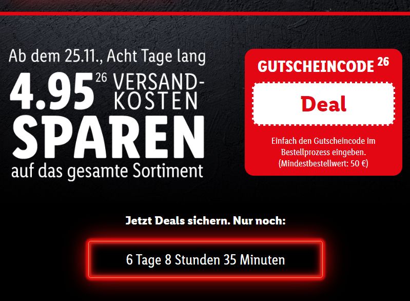 Lidl: Deal-Days mit Gratis-Versand ab 50 Euro Warenwert