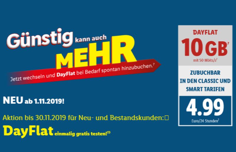 Gratis: Dayflat mit 10 GByte bei Lidl Connect zum Nulltarif