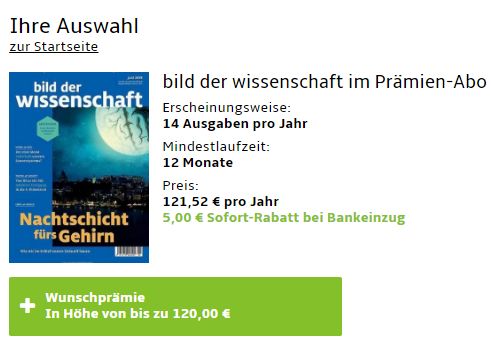 "Bild der Wissenschaft": Jahresabo für 116,52 Euro mit Gutschein über 120 Euro