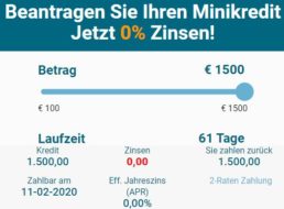 Knaller: Minikredit über 1500 Euro mit 0 Prozent Zinsen