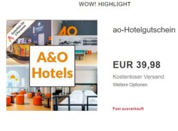 Ebay: Hotelgutscheine für a&o zu Preisen ab 39,98 Euro