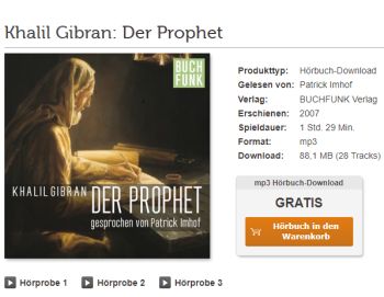 Gratis: Hörbuch "Der Prophet" bei Vorleser.net zum kostenlosen Download