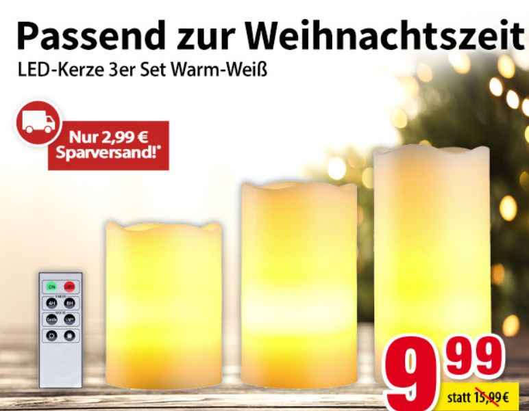 Völkner: Dreierset LED-Kerzen mit Fernbedienung für 12,98 Euro frei Haus