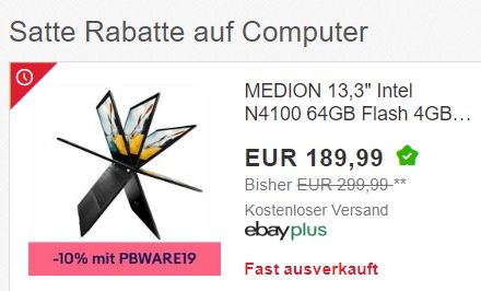 Ebay: Medion E3222 Notebook als B-Ware für 170,99 Euro dank Gutschein