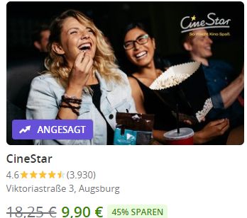 Groupon: Cinestar-Gutschein mit Überlänge und Popcorn für 9,90 Euro