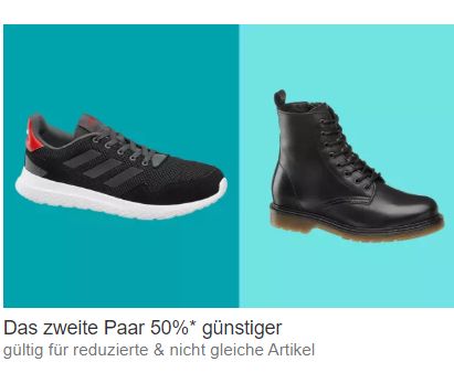 Deichmann: 50 Prozent Rabatt auf zweites reduziertes Paar bei Ebay