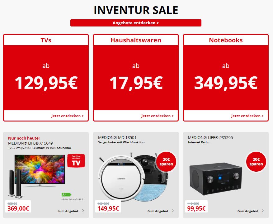 Medion: Inventur-Sale mit Gaming-Notebooks und Induktionskochplatten