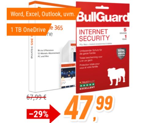 Office 365: Jahreslizenz inklusive Bullguard Internet Security für 47,99 Euro