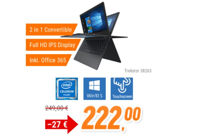 Trekstor: Primebook Convertible C11B-CO 2in1 mit Office 365 für 222 Euro