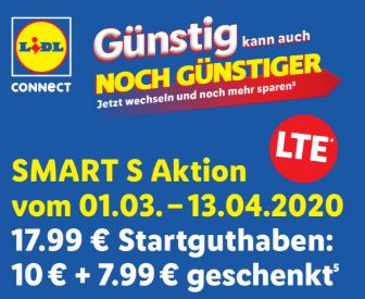 Lidl Connect: Smart S für 10 Euro mit 17,99 Euro Guthaben