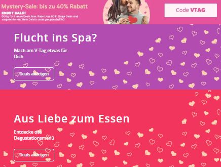 Groupon: Bis zu 40 Prozent Rabatt auf Valentinstags-Schnäppchen