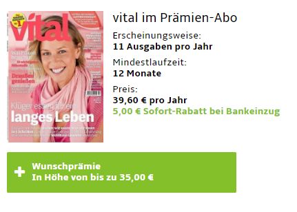 Vital: Jahresabo für 34,60 Euro mit Gutschein über 35 Euro