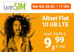 Winsim: 10 GByte LTE mit 50 MBit/s für 9,99 Euro, monatlich kündbar