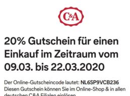 C&A: 20 Prozent Rabatt ab 49 Euro Warenwert bis zum 22. März