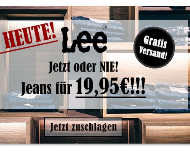 Jeansdirect: Lee-Jeans für 19,95 Euro frei Haus