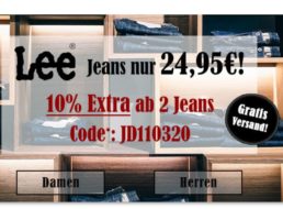 Jeans Direct: Lee-Jeans für 24,95 Euro frei Haus, Extra-Rabatt möglich