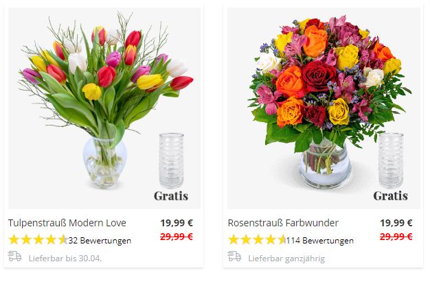 Weltfrauentag: Rosenstrauß mit Vase für 24,98 Euro frei Haus