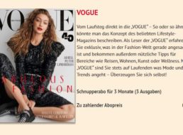 Gratis: Drei Ausgaben „Vogue“ zum Nulltarif frei Haus