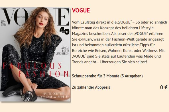 Gratis: Drei Ausgaben "Vogue" zum Nulltarif frei Haus