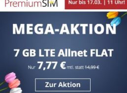 Premiumsim: 7 GByte LTE mit 50 MBit & Allnet-Flat für 7,77 Euro