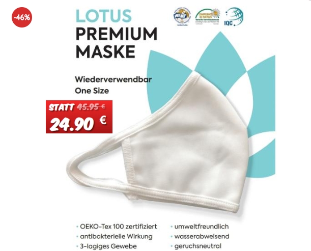 Dealclub: Doppelpack Stoffmasken mit wasserabweisender Außenlage für 11,90 Euro