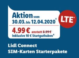 Lidl Connect: Starterpaket mit 10 Euro Guthaben für 4,99 Euro