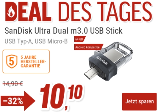 NBB: "SanDisk Ultra Dual m3.0" mit 64 GByte für 10,10 Euro