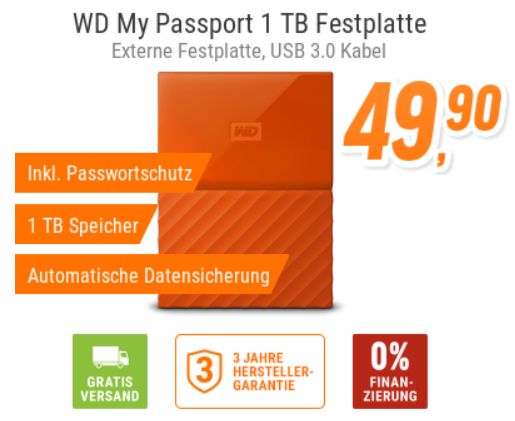 NBB: Externe WD-Festplatte mit Verschlüsselung für 49,90 Euro frei Haus