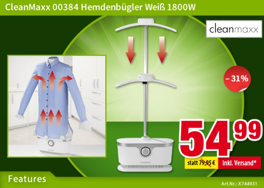 Völkner: Hemdenbügler "CleanMaxx 00384" für 54,99 Euro frei Haus