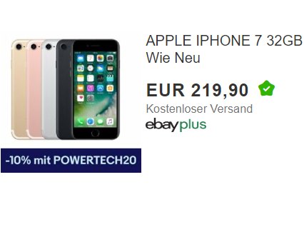 Ebay: iPhone 7 als B-Ware für 197,91 Euro frei Haus