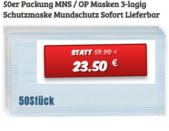 Dealclub: 50er-Pack Mundschutzmasken für 23,50 Euro plus Versand