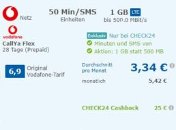 Check24: „Callya Flex“ (monatlich kündbar) für 4,99 Euro mit 50 Euro Cashback