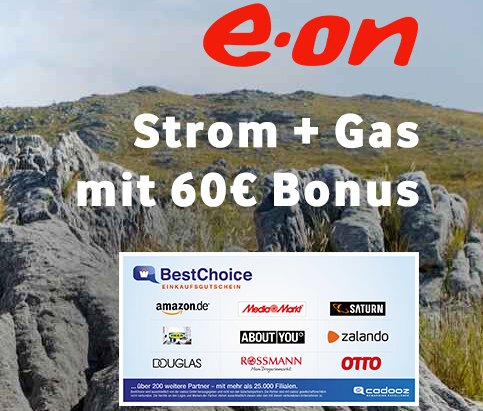 Gratis: Gutschein über 60 Euro zum neuen Strom- oder Gasvertrag von E.ON