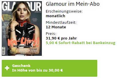 Glamour: Jahresabo für 26,90 Euro mit Gutschein über 30 Euro