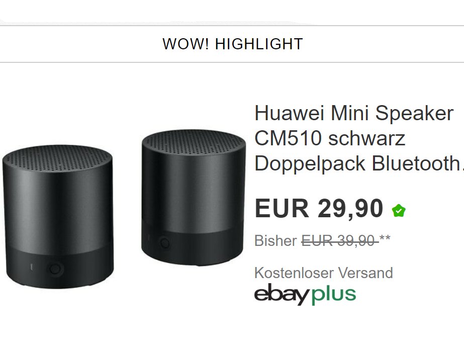 Ebay: "Huawei Mini Speaker CM510" im Doppelpack für 29,90 Euro