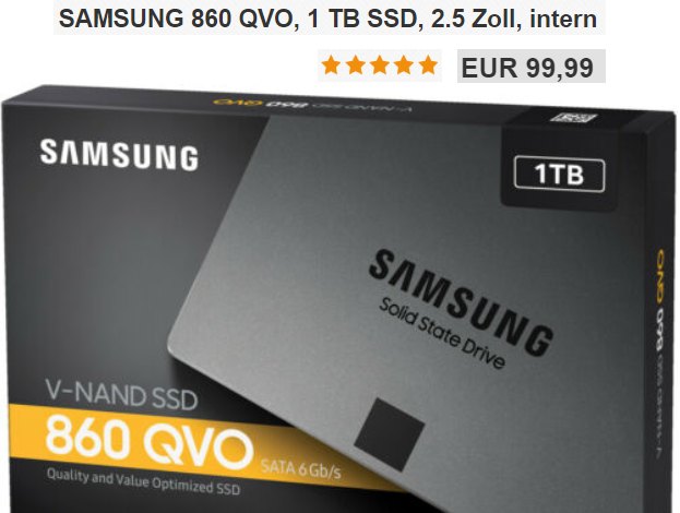 Ebay: TByte-SSD von Samsung mit Top-Rezensionen für unter 100 Euro