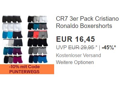 CR7: Boxershorts "Christiano Ronaldo" im Dreierpack für 14,80 Euro