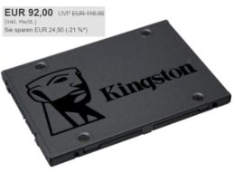 Ebay: Kingston-SSD mit 960 GByte für 92 Euro frei Haus