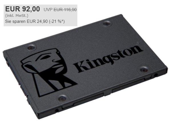 Ebay: Kingston-SSD mit 960 GByte für 92 Euro frei Haus