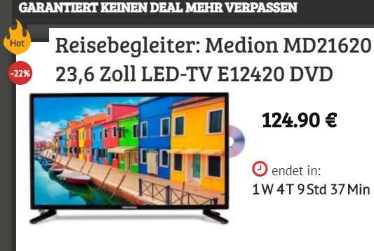 Dealclub: Zweit-TV mit Triple-Tuner und DVD-Player für 124,90 Euro