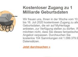 Gratis: Zugang auf eine Milliarde Geburtsdaten bei Myheritage