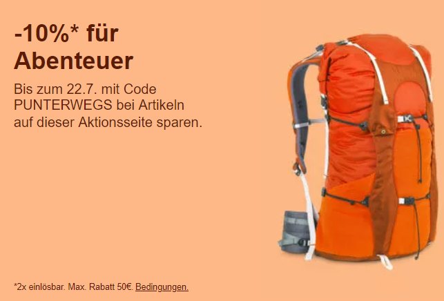 Ebay: 10 Prozent Rabatt auf Outdoor und Reise-Gutscheine