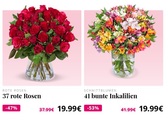 Blumeideal: 37 rote Rosen für 24,98 Euro mit Versand