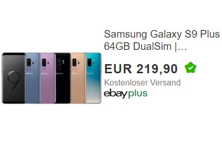 Ebay: Samsung Galaxy S9 Dualsim als B-Ware für 219,90 Euro