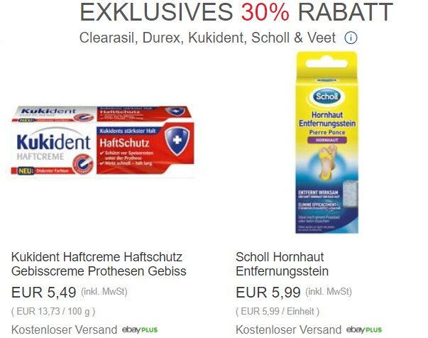 Ebay: 30 Prozent Rabatt und Gratis-Versand auf Drogerieartikel