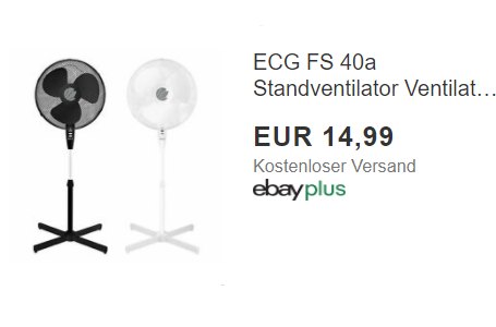 Ebay: Standventilator mit guten Bewertungen für 14,99 Euro frei Haus